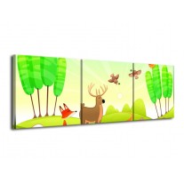 Glas schilderij Sprookje | Groen, Oranje, Bruin | 120x40cm 3Luik