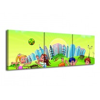 Canvas schilderij Sprookje | Groen, Blauw, Geel | 120x40cm 3Luik