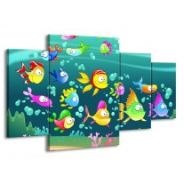 Canvas schilderij Sprookje | Groen, Blauw, Paars | 160x90cm 4Luik