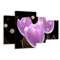 Glas schilderij Tulp | Paars, Zwart | 120x75cm 4Luik