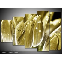 Klok schilderij Tulp | Goud, Wit | 150x100cm 5Luik