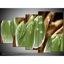 Klok schilderij Tulp | Groen, Bruin | 150x100cm 5Luik