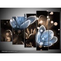 Klok schilderij Bloem | Blauw, Grijs | 150x100cm 5Luik