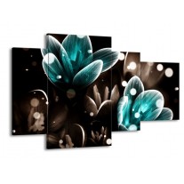 Glas schilderij Bloem | Blauw, Grijs, Zwart | 120x75cm 4Luik