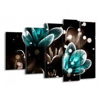 Canvas schilderij Bloem | Blauw, Grijs, Zwart | 150x100cm 5Luik