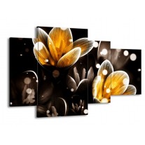 Glas schilderij Bloem | Geel, Zwart | 120x75cm 4Luik