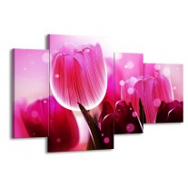 Glas schilderij Tulp | Roze, Wit, Grijs | 120x75cm 4Luik