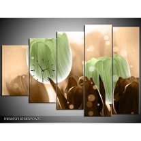 Klok schilderij Tulp | Groen, Bruin | 150x100cm 5Luik
