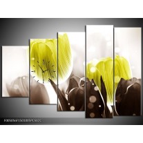 Klok schilderij Tulp | Geel, Grijs | 150x100cm 5Luik
