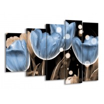 Canvas schilderij Tulp | Blauw, Grijs, Zwart | 150x100cm 5Luik