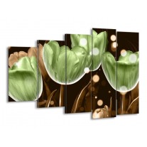 Canvas schilderij Tulp | Groen, Bruin | 150x100cm 5Luik