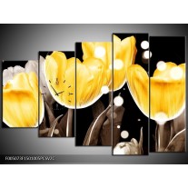 Klok schilderij Tulp | Geel, Grijs | 150x100cm 5Luik