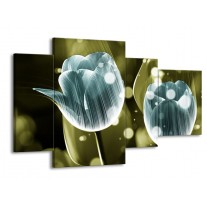 Glas schilderij Tulp | Blauw, Groen | 120x75cm 4Luik