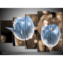 Klok schilderij Tulp | Blauw, Grijs | 150x100cm 5Luik