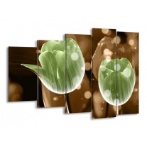 Canvas schilderij Tulp | Groen, Bruin | 150x100cm 5Luik