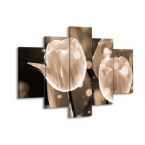 Canvas schilderij Tulp | Grijs | 150x105cm 5Luik