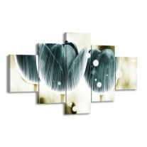Glas schilderij Tulp | Blauw, Wit | 125x70cm 5Luik