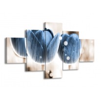 Glas schilderij Tulp | Blauw, Wit | 125x70cm 5Luik