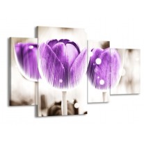 Glas schilderij Tulp | Paars, Wit | 120x75cm 4Luik