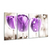 Glas schilderij Tulp | Paars, Wit | 160x80cm 4Luik