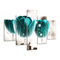 Glas schilderij Tulp | Blauw, Wit | 100x70cm 5Luik