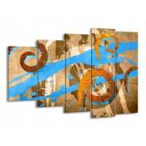 Glas schilderij Art | Blauw, Oranje, Bruin | 150x100cm 5Luik