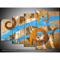 Klok schilderij Art | Blauw, Oranje, Bruin | 150x100cm 5Luik