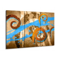 Glas schilderij Art | Blauw, Oranje, Bruin | 90x60cm 3Luik