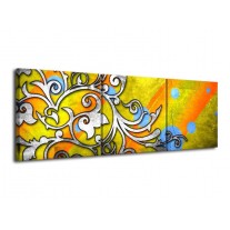 Canvas schilderij Art | Geel, Groen, Blauw | 120x40cm 3Luik