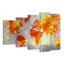 Canvas schilderij Wereld | Grijs, Oranje, Geel | 150x100cm 5Luik