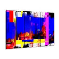 Glas schilderij Gebouw | Blauw, Paars, Geel | 90x60cm 3Luik