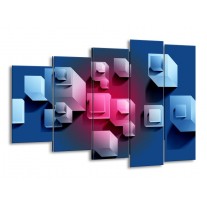 Canvas schilderij Vierkant | Blauw, Roze, Wit | 150x100cm 5Luik