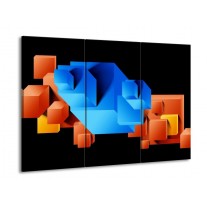 Glas schilderij Art | Blauw, Oranje, Zwart | 90x60cm 3Luik