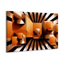 Glas schilderij Art | Oranje, Zwart, Wit | 90x60cm 3Luik
