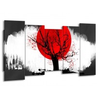 Canvas schilderij Bomen | Rood, Wit, Zwart | 150x80cm 5Luik