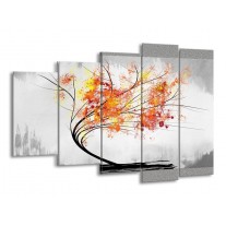 Canvas schilderij Bomen | Grijs, Oranje, Wit | 150x100cm 5Luik