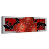 Canvas schilderij Roos | Rood, Grijs, Zwart | 170x50cm 3Luik
