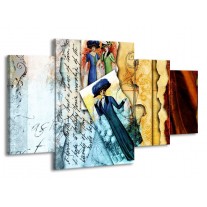 Canvas schilderij Vrouw | Blauw, Crème | 160x90cm 4Luik