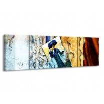Canvas schilderij Vrouw | Blauw, Crème | 170x50cm 3Luik