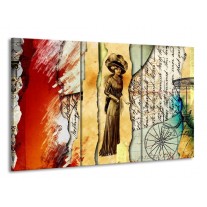 Canvas schilderij Vrouw | Bruin, Rood | 165x100cm 3Luik