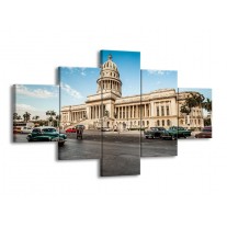 Canvas schilderij Gebouw | Grijs, Blauw, Crème | 125x70cm 5Luik