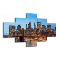 Canvas schilderij Brug | Blauw, | 125x70cm 5Luik