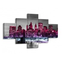 Canvas schilderij New York | Paars, Zwart | 125x70cm 5Luik