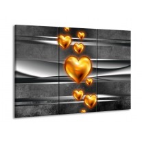 Glas schilderij Hart | Goud, Grijs, Zwart | 90x60cm 3Luik