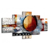 Canvas schilderij Cirkel | Bruin, Crème, Goud | 150x80cm 5Luik