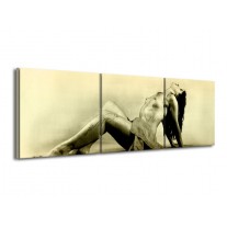 Canvas schilderij Vrouw | Crème | 150x50cm 3Luik