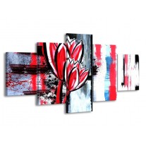 Glas schilderij Tulp | Rood, Zwart, Wit | 150x80cm 5Luik