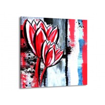 Canvas schilderij Tulp | Rood, Zwart, Wit | 70x70cm 1Luik