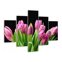 Glas schilderij Tulpen | Roze, Zwart, Groen | 100x70cm 5Luik