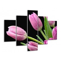 Glas schilderij Tulpen | Roze, Zwart, Groen | 100x70cm 5Luik